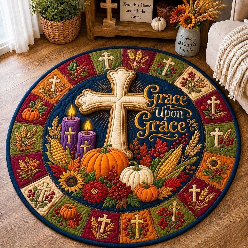 Cross & Bible Quilted Round Mat GFTONPT309