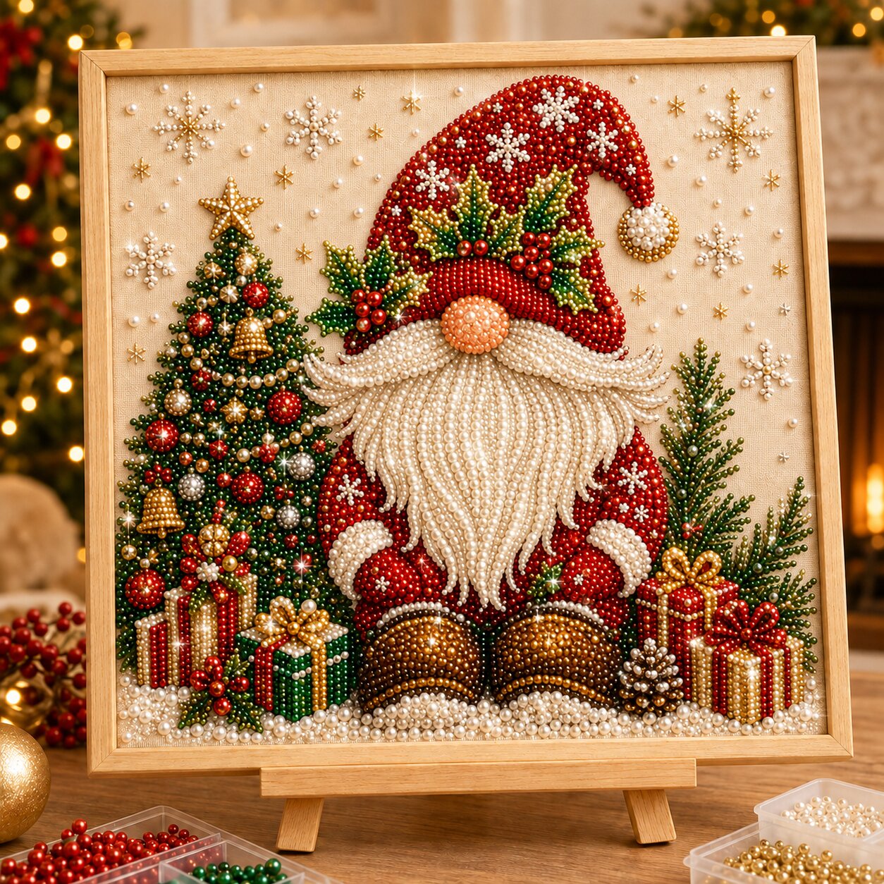 Happy Christmas Gnomes DIY Diamond Pearl Art Kit GFTONPT498