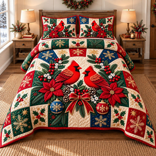 Christmas Cardinal Magic 3-Piece Quilted Bedding Set GFTONPT782
