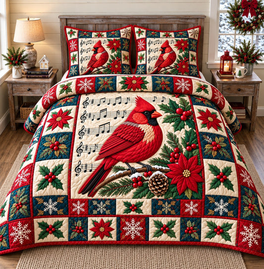 Christmas Cardinal Cheer 3-Piece Quilted Bedding Set GFTONPT783