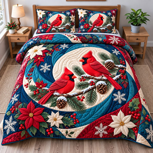 Christmas Cardinal Wonderland 3-Piece Quilted Bedding Set GFTONPT785
