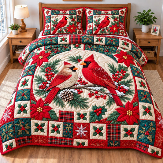 Christmas Cardinal Blessings 3-Piece Quilted Bedding Set GFTONPT786