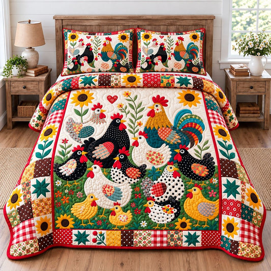Funky Chicken Party 3-Piece Quilted Bedding Set GFTONPT787