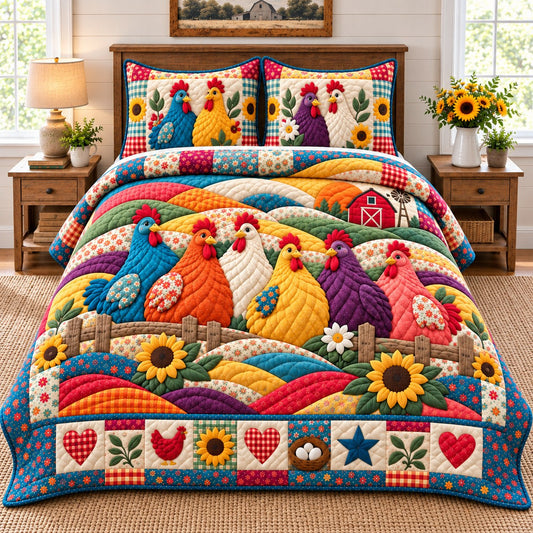 Funky Chicken Groove 3-Piece Quilted Bedding Set GFTONPT788