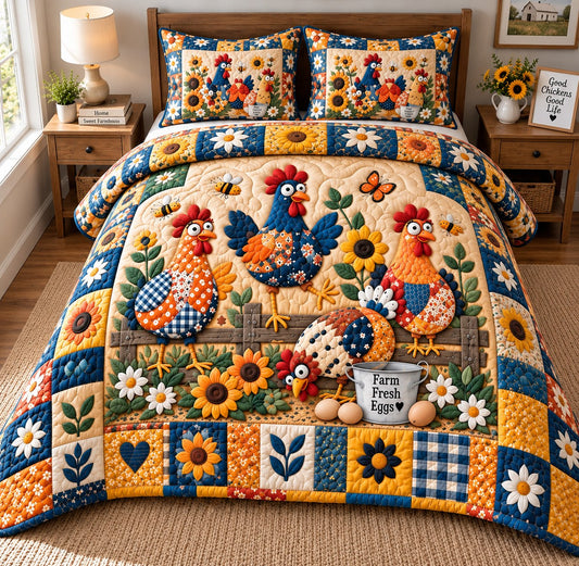 Funky Chicken Vibes 3-Piece Quilted Bedding Set GFTONPT789