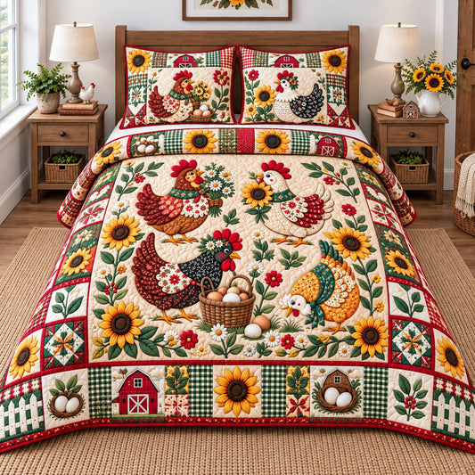 Funky Chicken Dance 3-Piece Quilted Bedding Set GFTONPT790