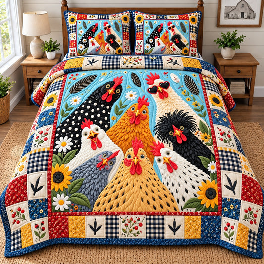 Funky Chicken Madness 3-Piece Quilted Bedding Set GFTONPT791