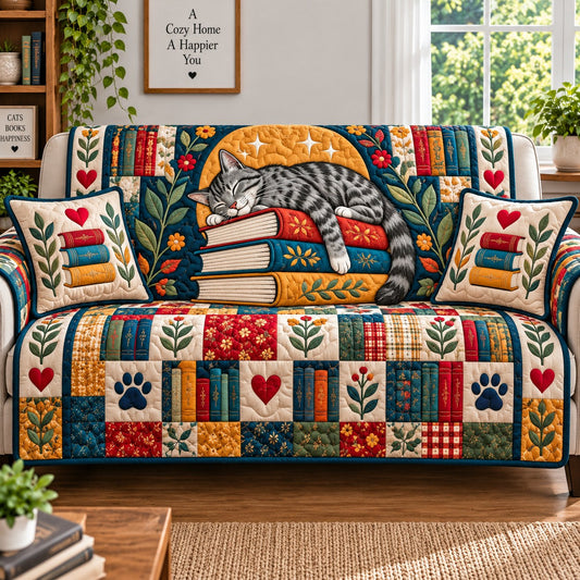 Cat Book Dreams Quilted Sofa Cover GFTONPT793