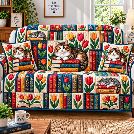 Cat Book Magic Quilted Sofa Cover GFTONPT796