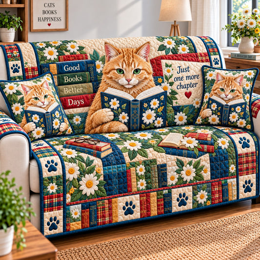 Cat Book Haven Quilted Sofa Cover GFTONPT797