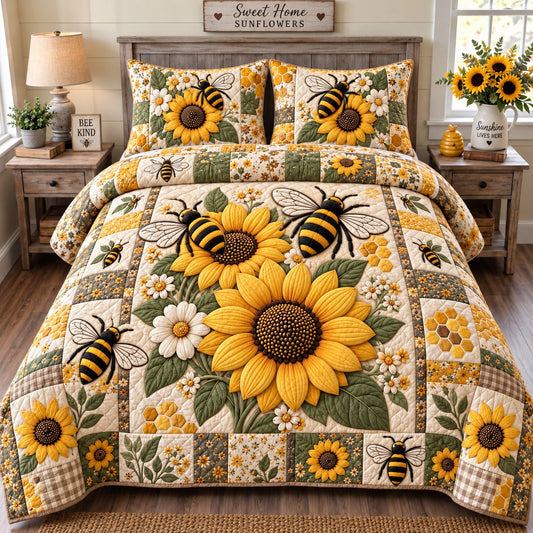 Bee Sunflower Dreams 3-Piece Quilted Bedding Set GFTONPT835