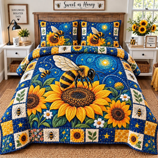 Bee Sunflower Garden 3-Piece Quilted Bedding Set GFTONPT836