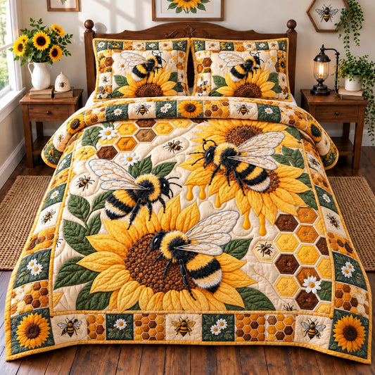 Bee Sunflower Magic 3-Piece Quilted Bedding Set GFTONPT837