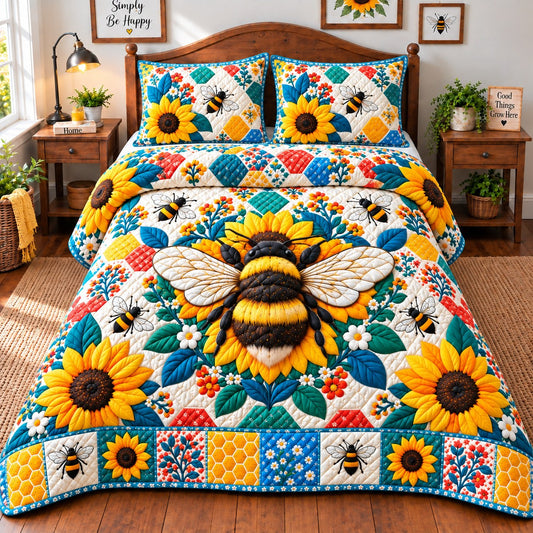 Bee Sunflower Haven 3-Piece Quilted Bedding Set GFTONPT838