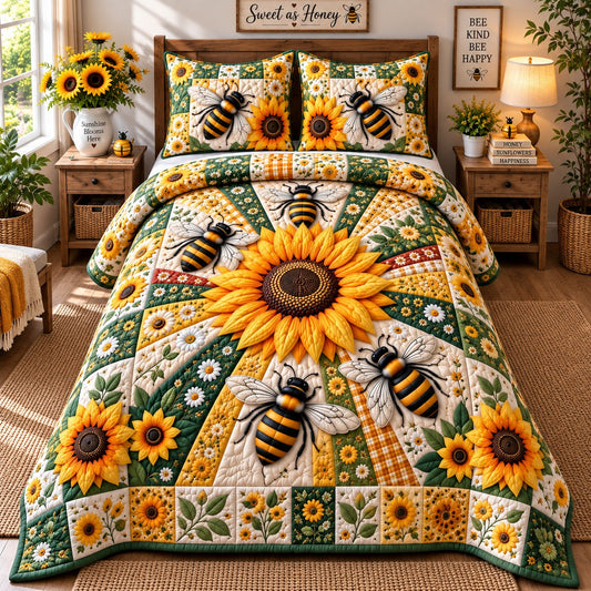 Bee Sunflower Bliss 3-Piece Quilted Bedding Set GFTONPT839