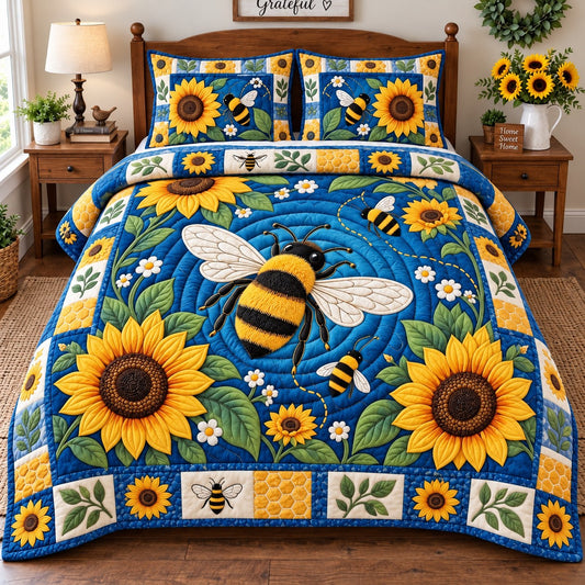 Bee Sunflower Meadow 3-Piece Quilted Bedding Set GFTONPT840