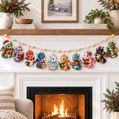 Dragon Book Christmas Custom Shape Quilted Garland GFTONPT973