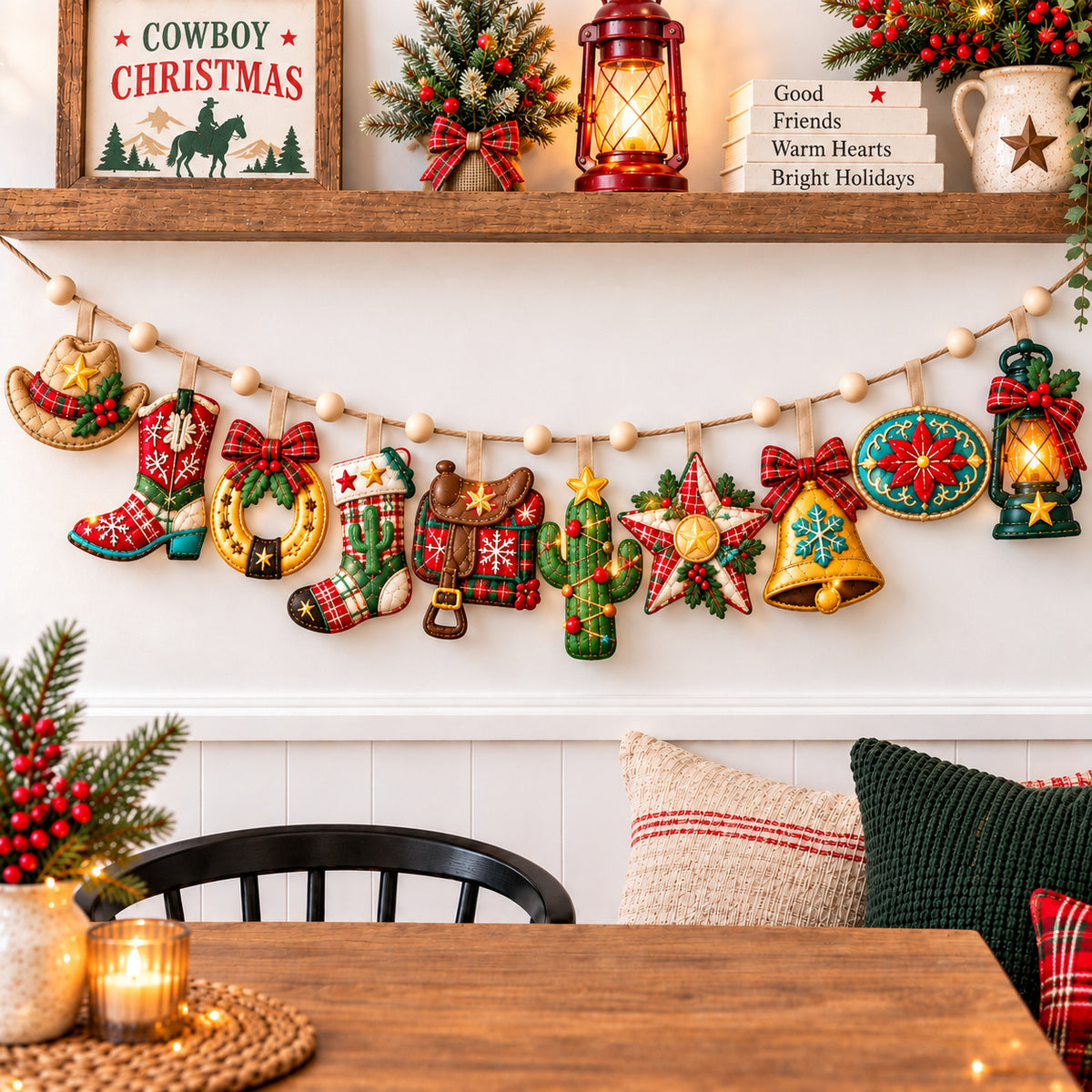 Christmas Cowboy Custom Shape Quilted Garland GFTONPT984