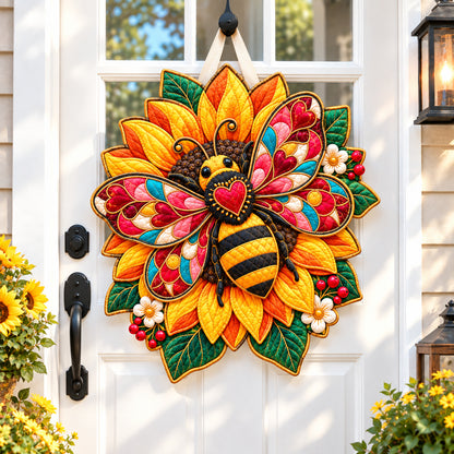 Bee Sunflower Harmony Custom Shape Quilted Door Hanger GFTONPT985