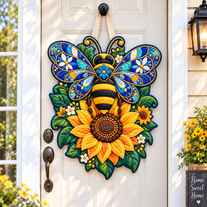 Bee Sunflower Radiance Custom Shape Quilted Door Hanger GFTONPT986