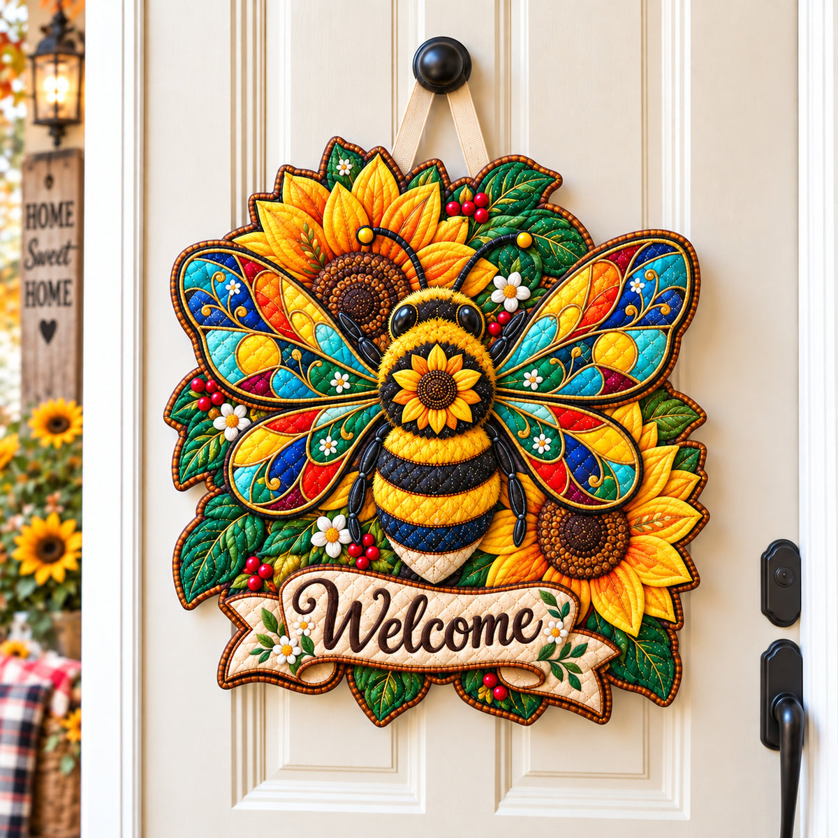 Bee Sunflower Delight Custom Shape Quilted Door Hanger GFTONPT987