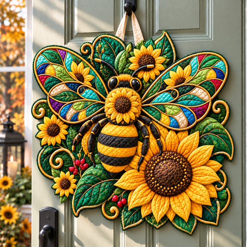 Bee Sunflower Splendor Custom Shape Quilted Door Hanger GFTONPT989