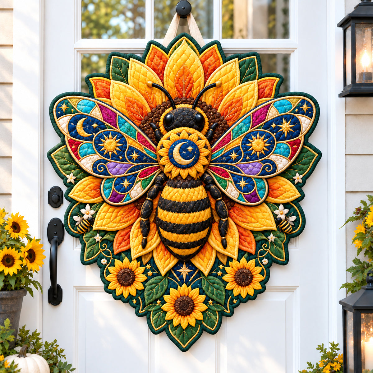 Bee Sunflower Sunshine Custom Shape Quilted Door Hanger GFTONPT990