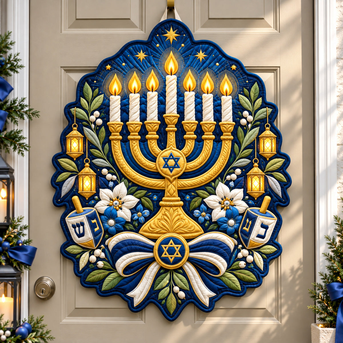 Hanukkah Candle Custom Shape Quilted Door Hanger GFTONPT991