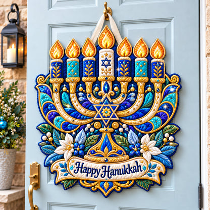 Jeweled Menorah Bloom Custom Shape Quilted Door Hanger GFTONPT992