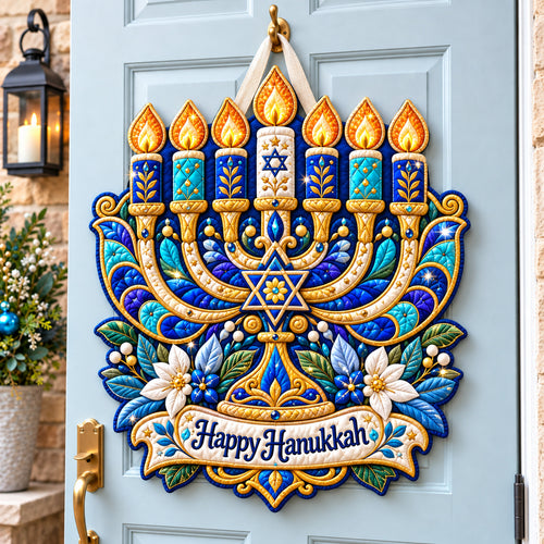 Jeweled Menorah Bloom Custom Shape Quilted Door Hanger GFTONPT992