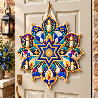 Hanukkah Light Kaleidoscope Custom Shape Quilted Door Hanger GFTONPT996
