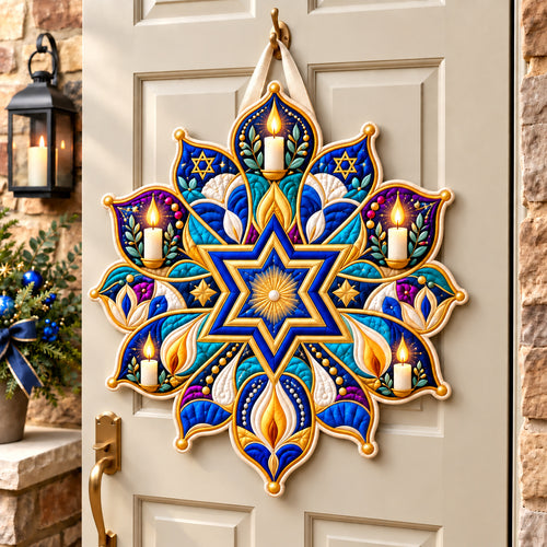 Hanukkah Light Kaleidoscope Custom Shape Quilted Door Hanger GFTONPT996