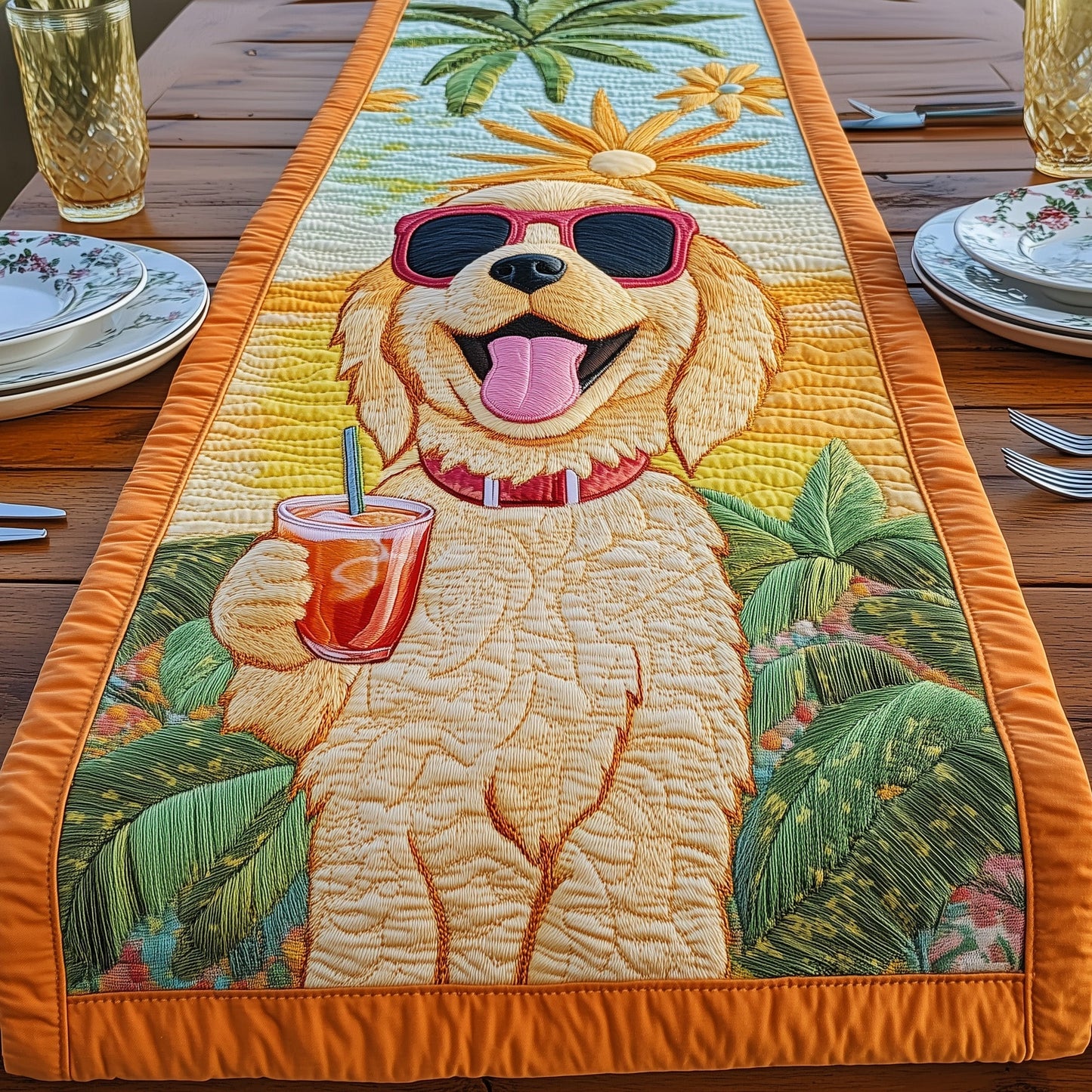 Summer Golden Retriever Quilted Table Runner GFTONT012