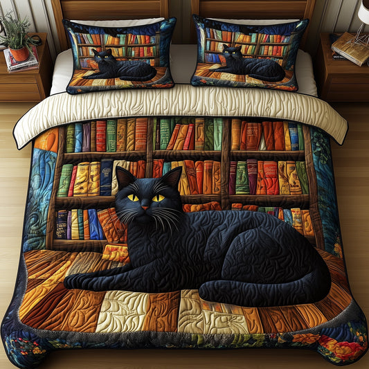 Cat Library 3-Piece Quilted Bedding Set GFTONT1247