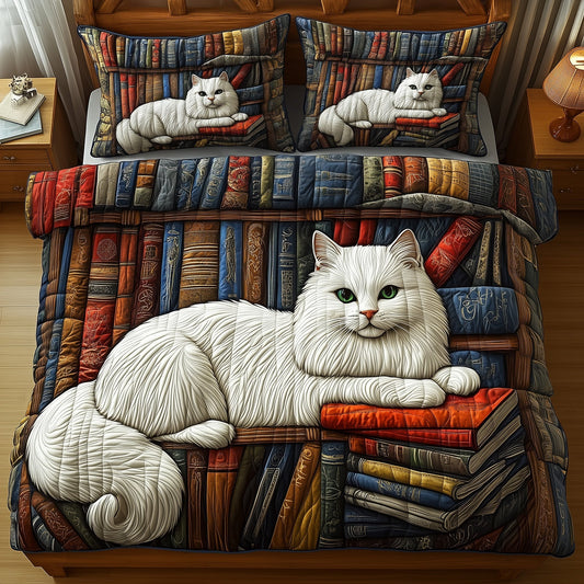 Cat Library 3-Piece Quilted Bedding Set GFTONT1249
