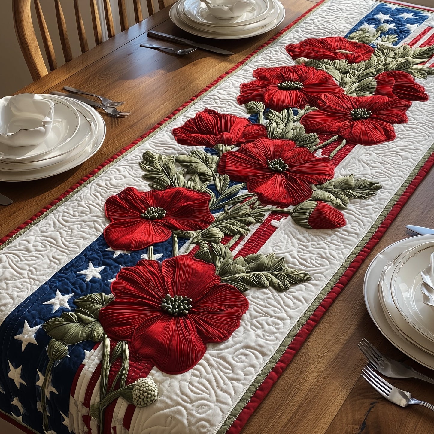 Patriotic Poppy Quilted Table Runner GFTONT1334