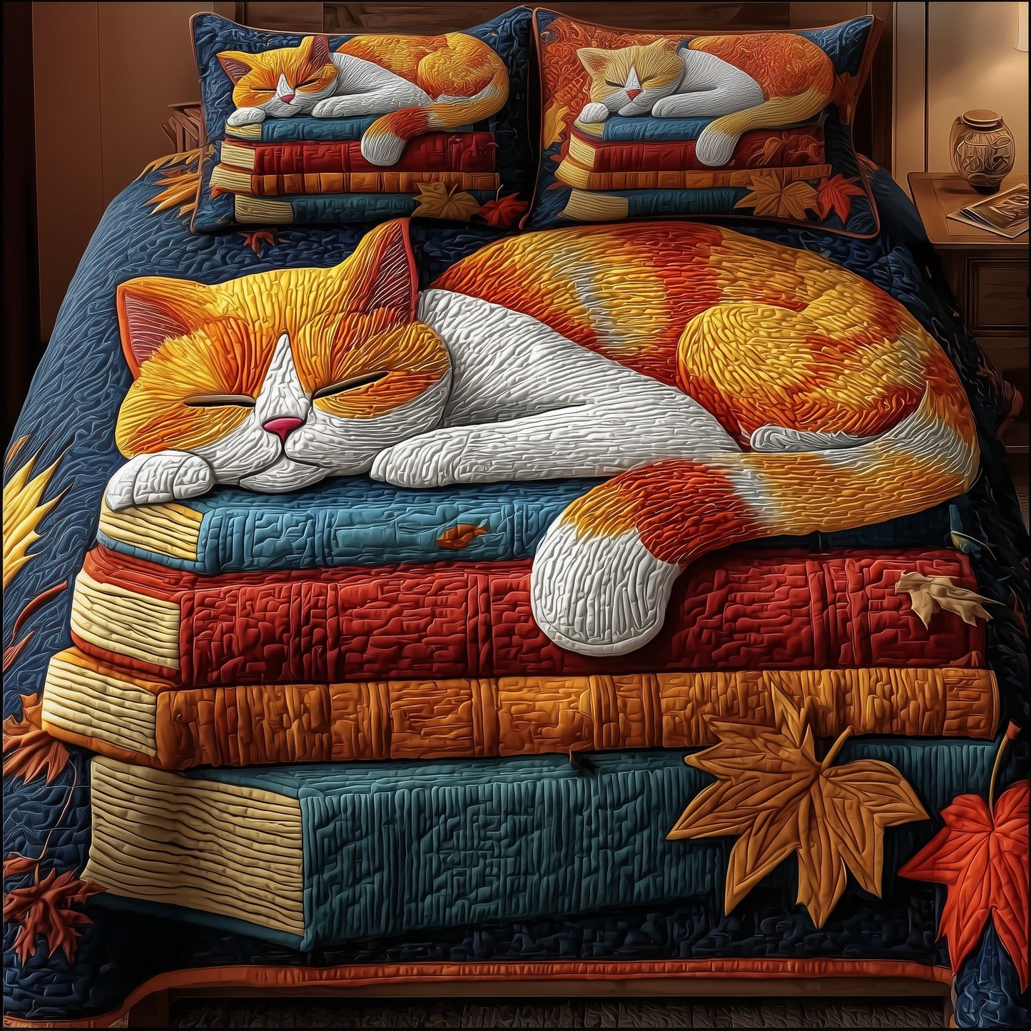 Cat and Book 3-Piece Quilted Bedding Set GFTONT1472