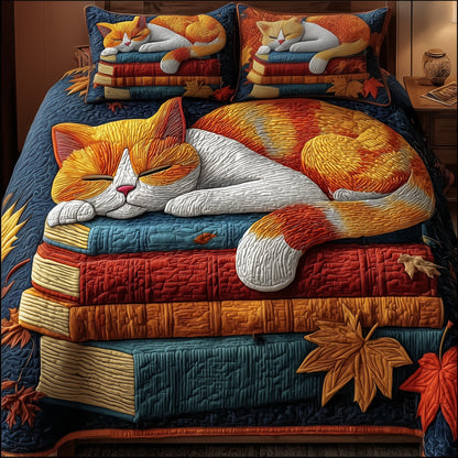 Cat and Book 3-Piece Quilted Bedding Set GFTONT1472