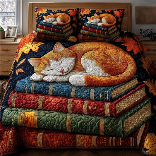 Cat and Book 3-Piece Quilted Bedding Set GFTONT1473