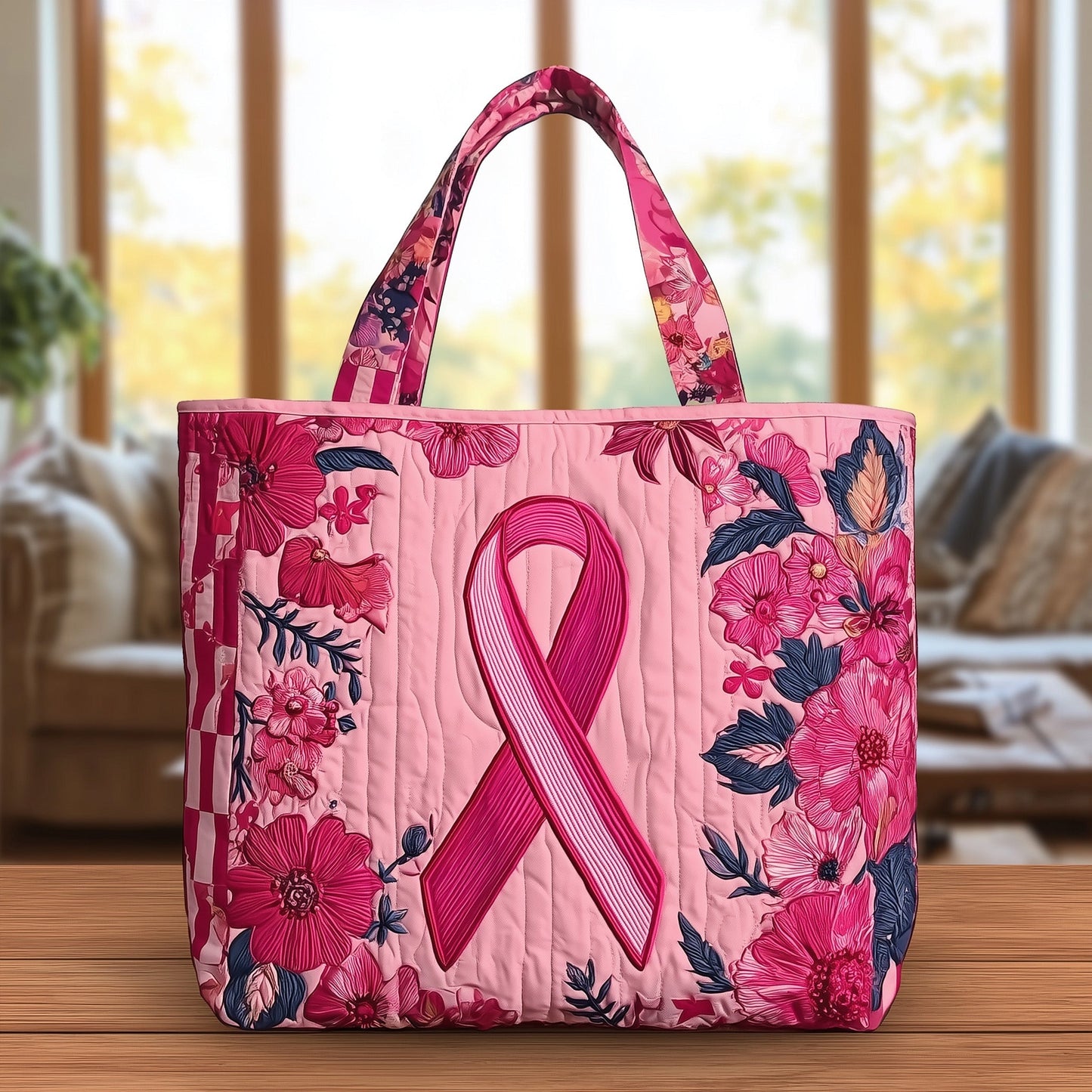 Breast Cancer Ribbon Quilted Tote Bag GFTONT1530