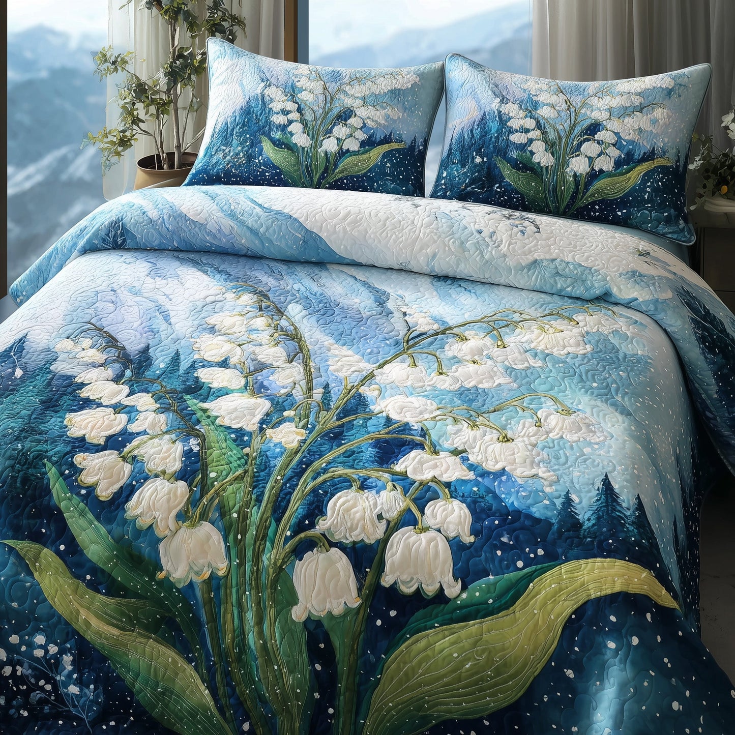 Lily of The Valley 3-Piece Quilted Bedding Set GFTONT1545