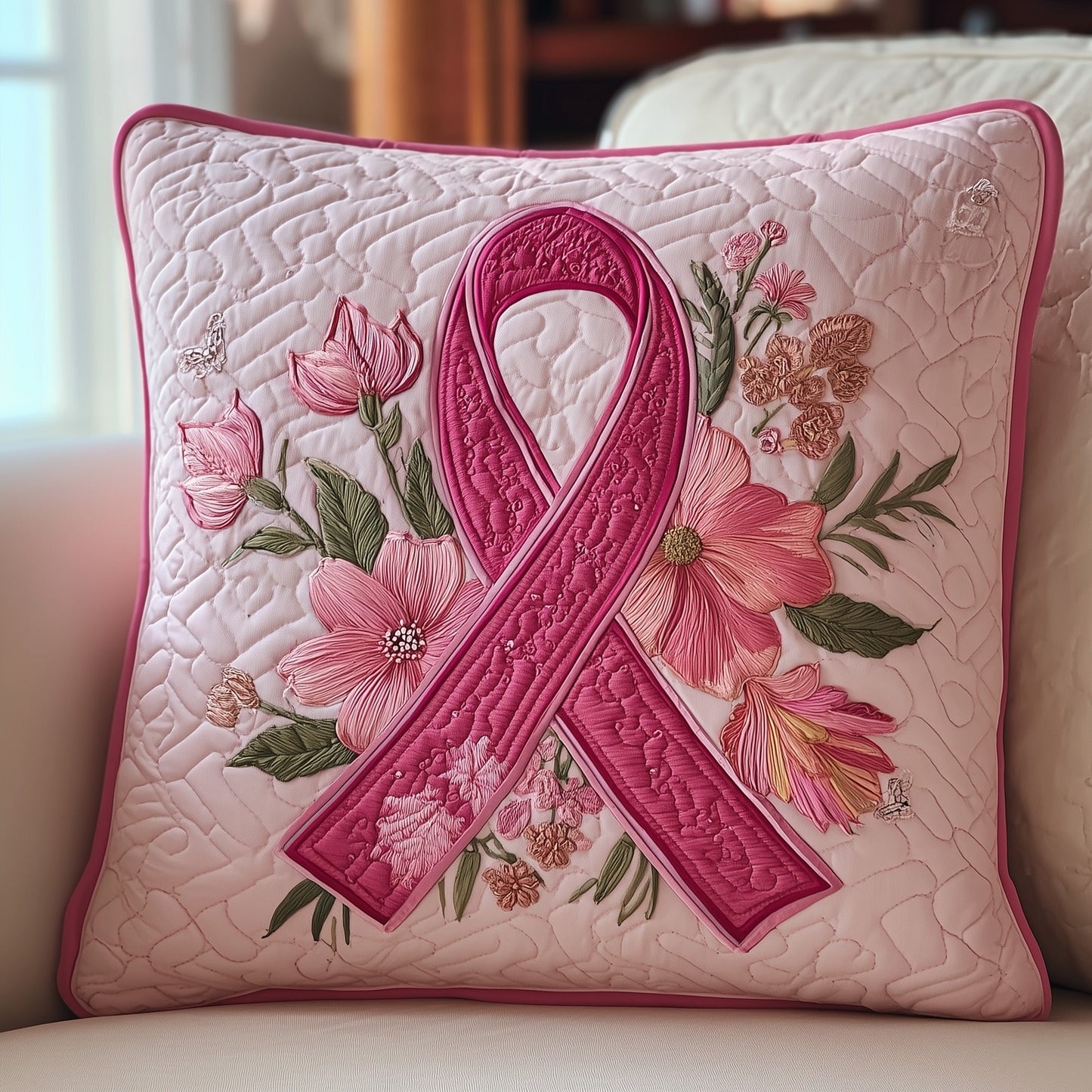 Breast Cancer Ribbon Quilted Pillow Case GFTONT1611