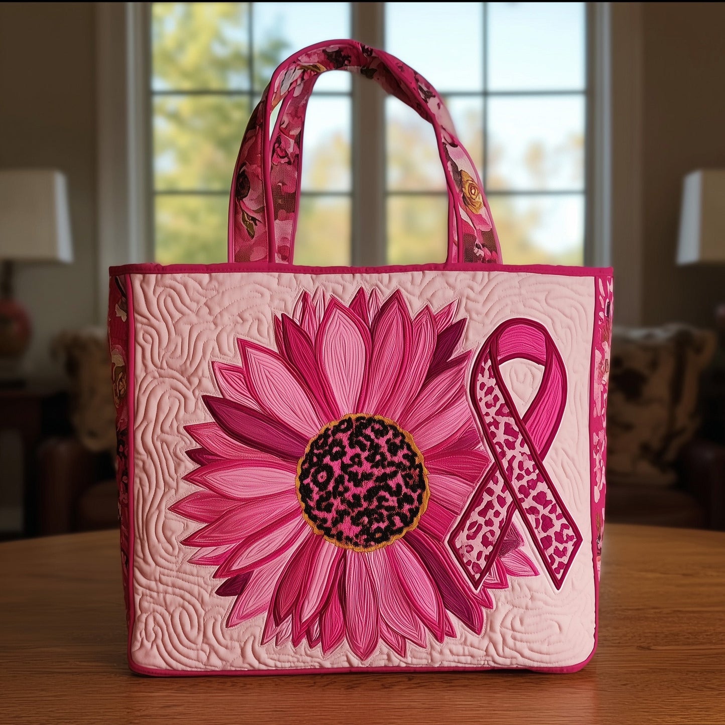 Breast Cancer Ribbon Quilted Tote Bag GFTONT1629