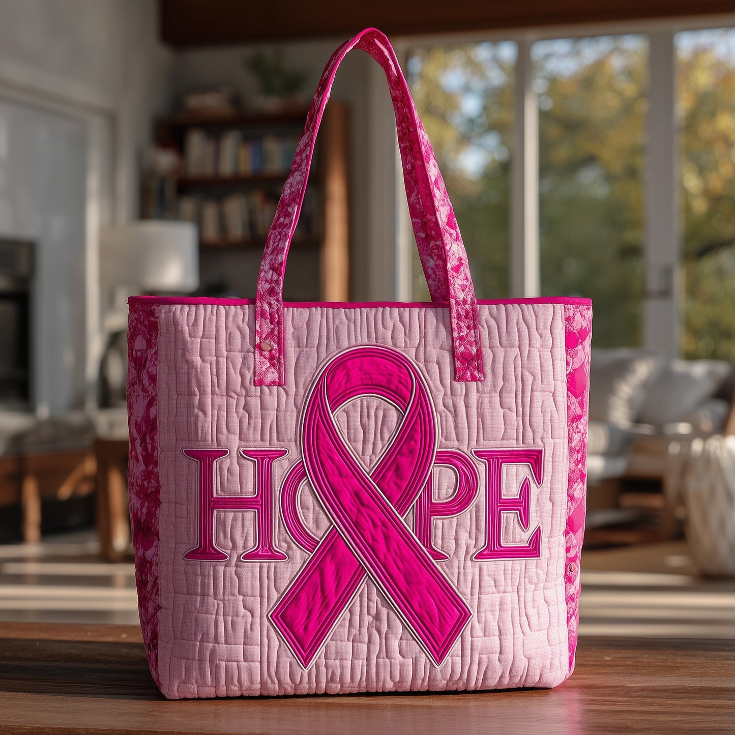 Breast Cancer Ribbon Quilted Tote Bag GFTONT1631