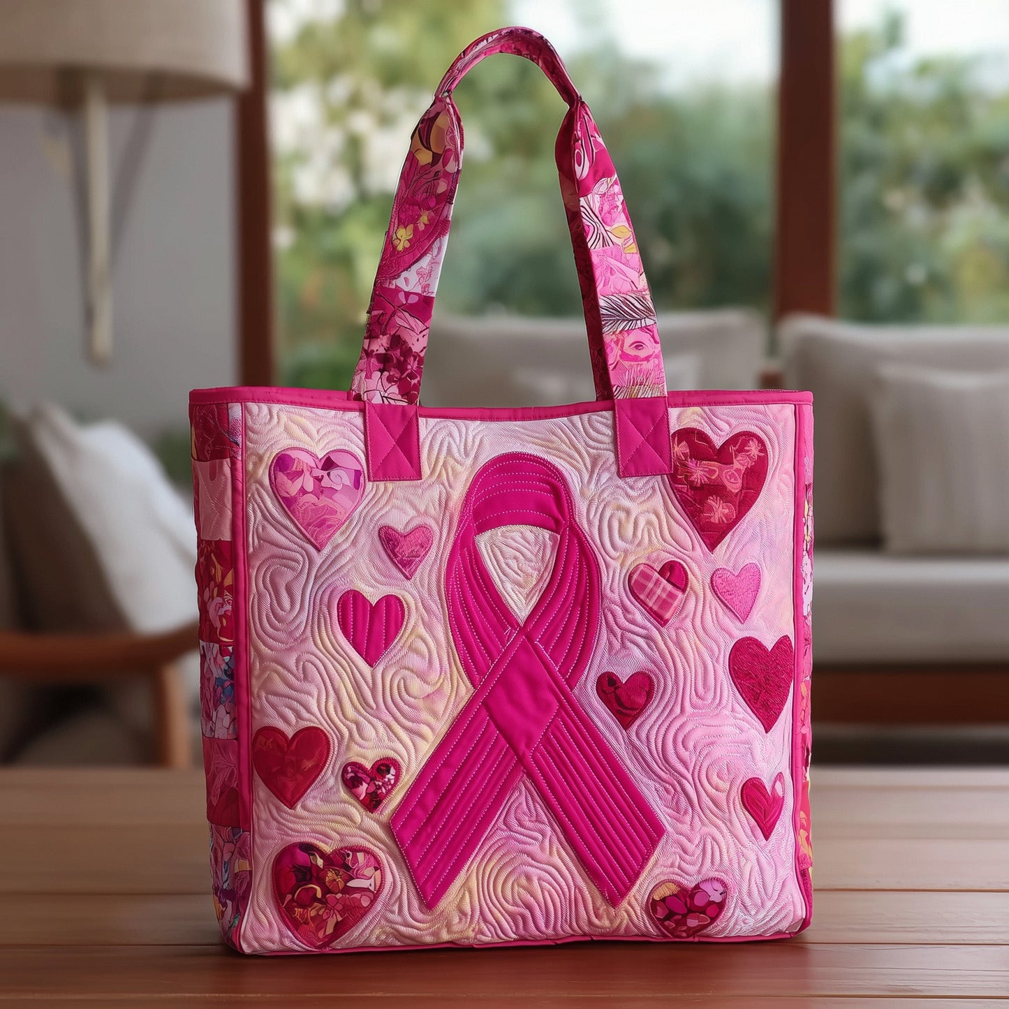 Breast Cancer Ribbon Quilted Tote Bag GFTONT1632