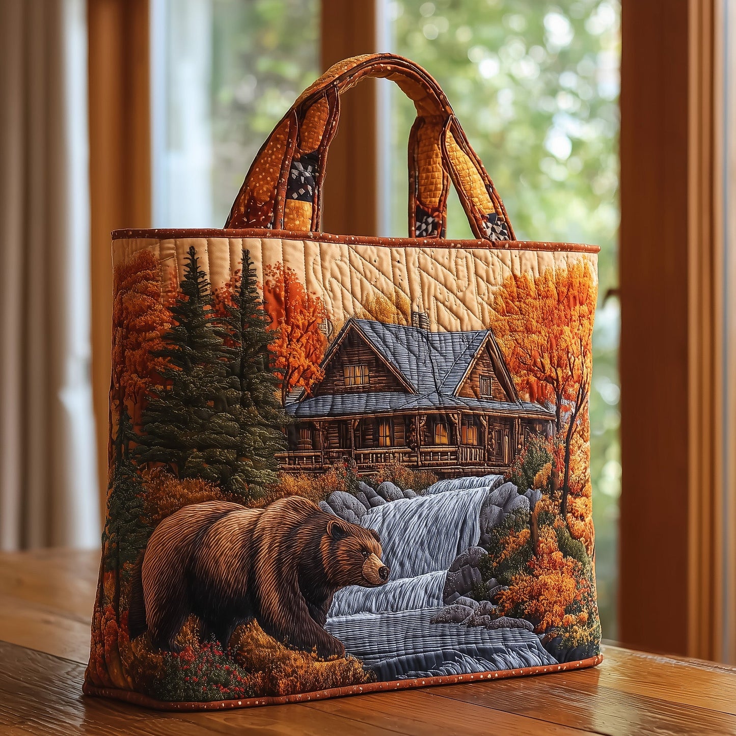 Bear and Cabin Quilted Tote Bag GFTONT1749