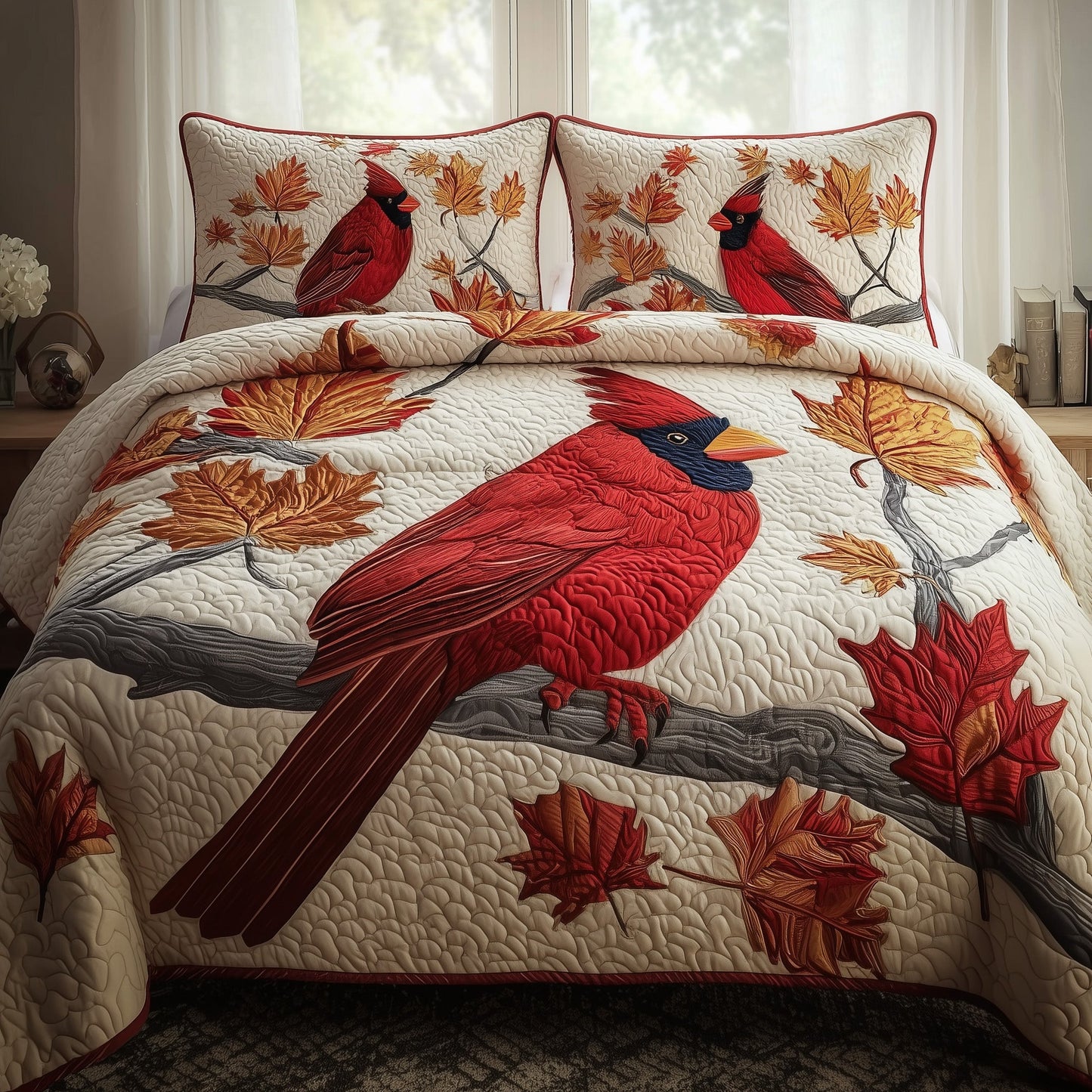 Autumn Cardinal 3-Piece Quilted Bedding Set GFTONT1808