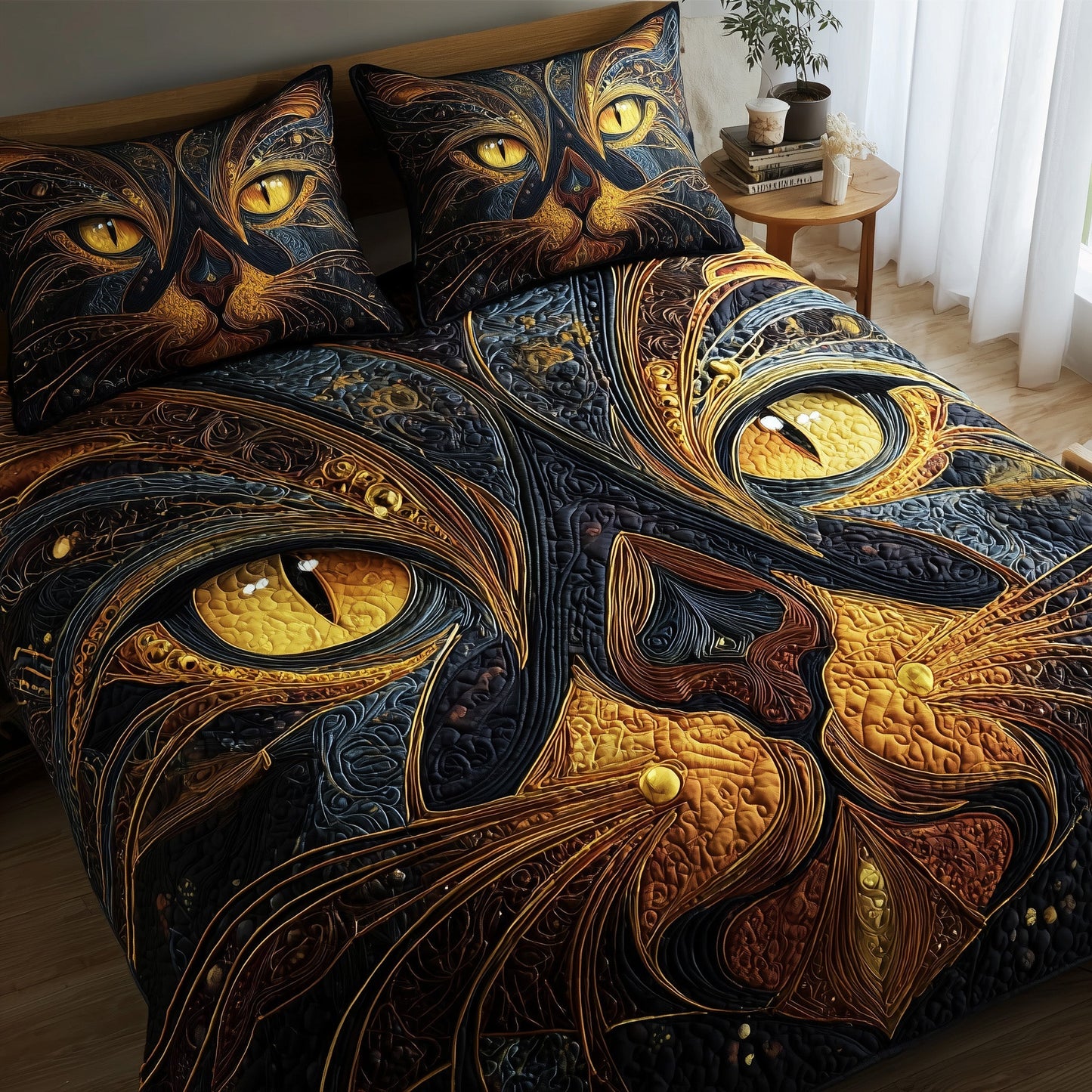 Swirly Cat 3-Piece Quilted Bedding Set GFTONT1977