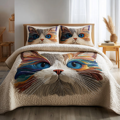 Swirly Catitude 3-Piece Quilted Bedding Set GFTONT1978