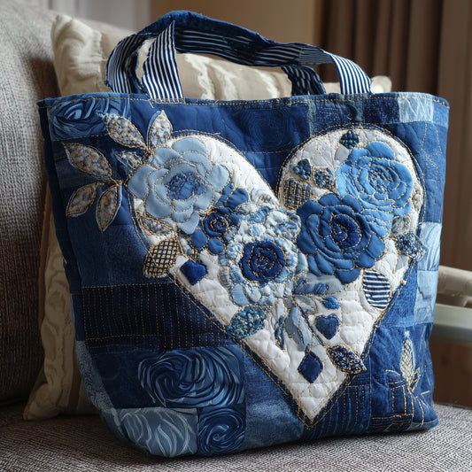 Deep Blue Heart Quilted Tote Bag GFTONT1983
